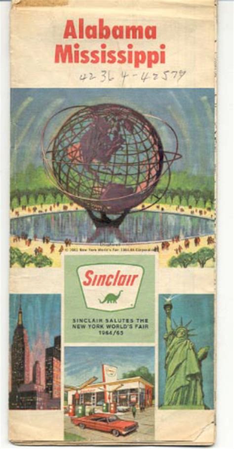 1965 Alabama Mississippi Sinclair Road Map