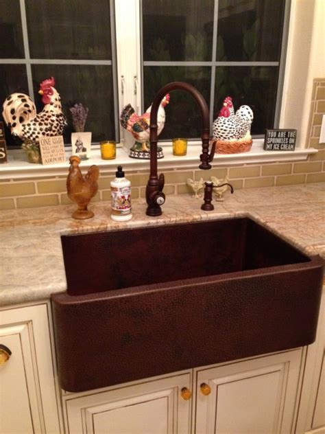 Copper kitchen sinks are undeniably beautiful and make a bold statement in any kitchen. French Country Kitchen with Copper Farm Sink - Plumbed ...