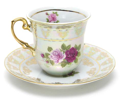 Euro Porcelain 12 Pc Roses Tea Cup And Saucer Coffee Set 8 Oz