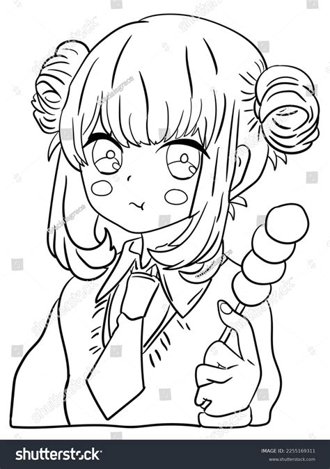 Cute Anime Girl Outline Coloring Book Stock Illustration 2255169311