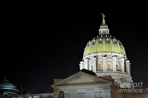 Pennsylvania State Capitol Building Dome At Night Photograph By Jeff