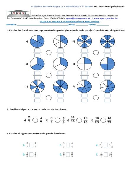 Guia Orden Y Comparacion De Fracciones Pdf