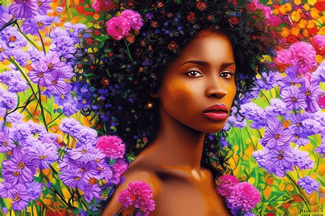 Beautiful Black Woman In Flowers 8k · Creative Fabrica