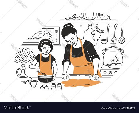 Mother And Daughter Cooking Modern Royalty Free Vector