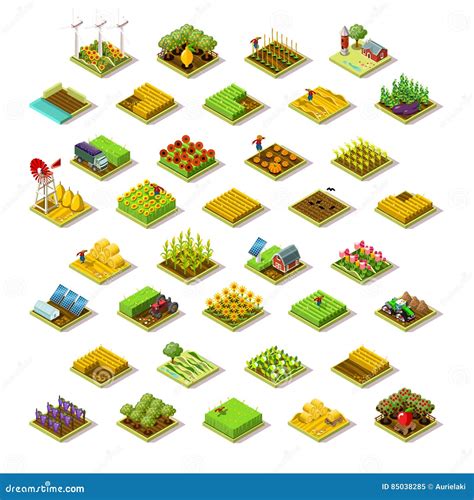 Isometric Building Farm 3d Icon Collection Vector Illustration Stock