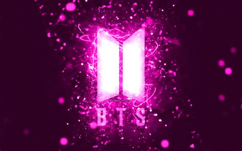 Download Wallpapers Bts Purple Logo K Purple Neon Lights Creative Purple Abstract