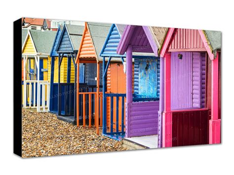Beach Huts Canvas Wall Art Brightly Coloured Beach Huts Colourful Seaside Canvas Wall Decor