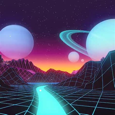 Space Travel Moon Ride Saturn Synthwave Ground Video Digital Artwork