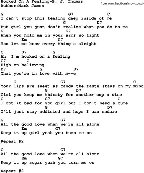 Country Musichooked On A Feeling B J Thomas Lyrics And Chords