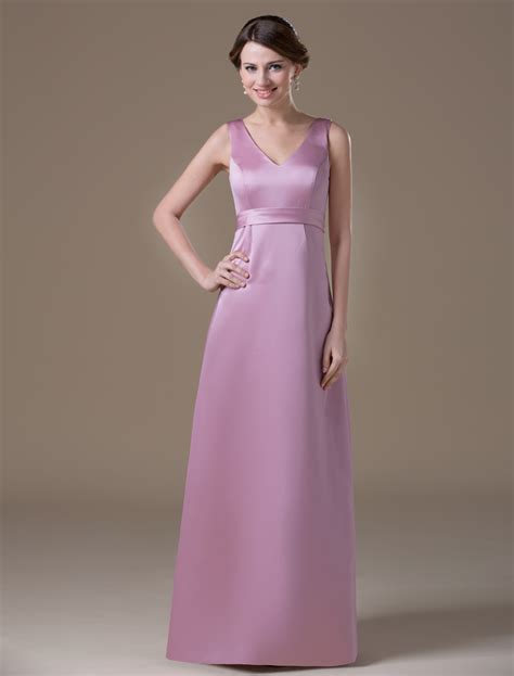 attractive pink satin v neck maternity bridesmaid dress