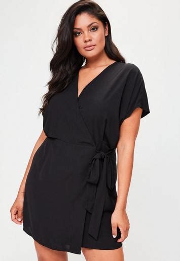 Plus Size Black Kimono Sleeve Wrap Dress Missguided