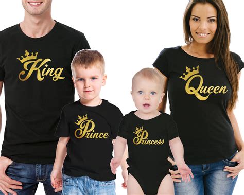 Family King, Queen, Prince and Princess T-shirts set with gold text ...
