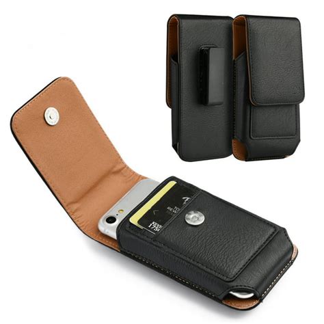 Universal 55 Cell Phone Pouch Vertical Leather Case With Cards Holder
