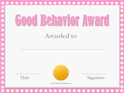 Good Behavior Award Certificates