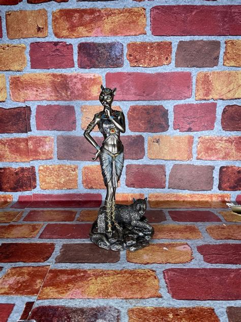 Vintage Bastet With Panther Statue Egyptian Cat Goddess Bast Etsy