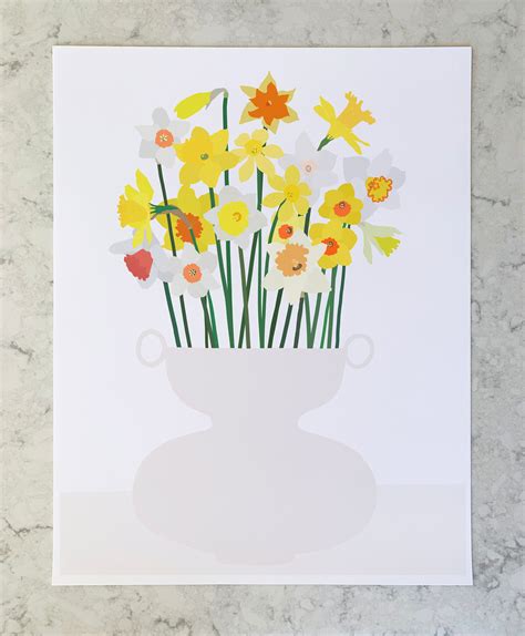 Floral Still Life With Daffodil Art Print Daffodil Flower Signed