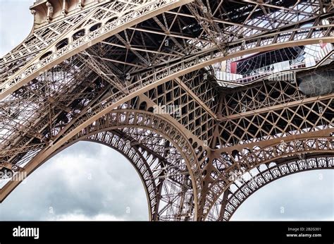 Paris France Construction Eiffel Tower View From Below Stock Photo