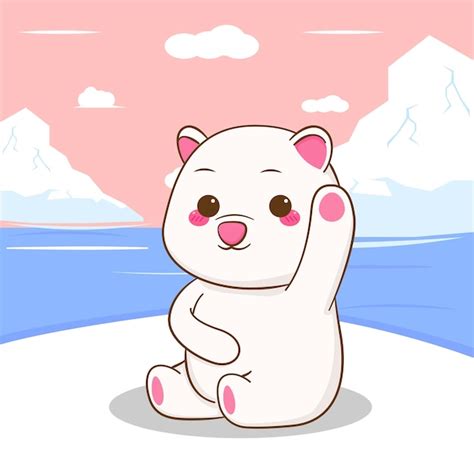 Oso Polar Bear Ball Sentado Personaje De Dibujos Animados Vector