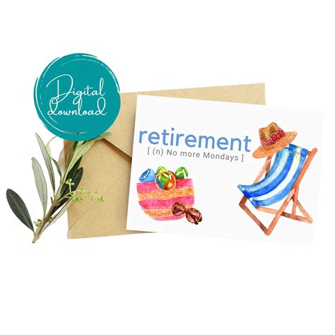 Retirement Card Printable Instant Download Beach Relax Etsy