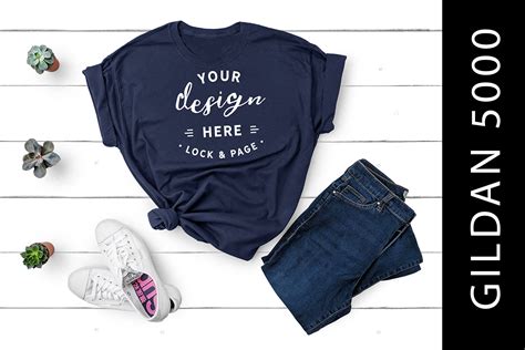 Download Female Navy Gildan 5000 Mockup T-Shirt (Graphic) by ...