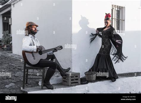 Spanish Couple Dressed In Flamenco Style Facinas Tarifa Cadiz Andalusia Southern Spain