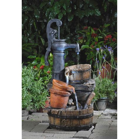 Jeco Led Light Water Pump Fountain Grey Resin Outdoor Décor