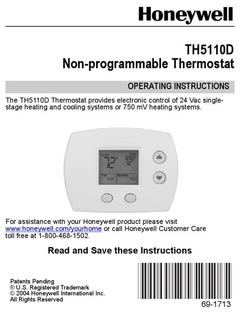 Wiring Diagram For Honeywell Thermostat Th5110d1022 Seton Instructions