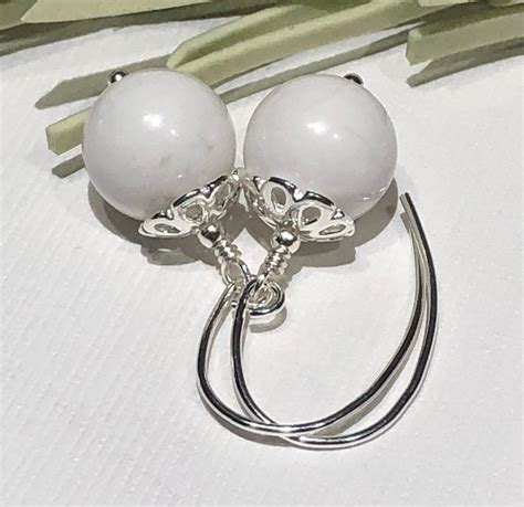Earrings 10mm Round White Howlite Gemstone Earrings White Bead Etsy