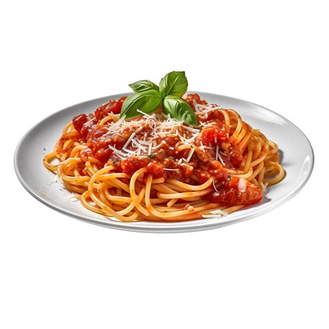 Spaghetti With Tomato Sauce And Basil In A Plate Isolated On White