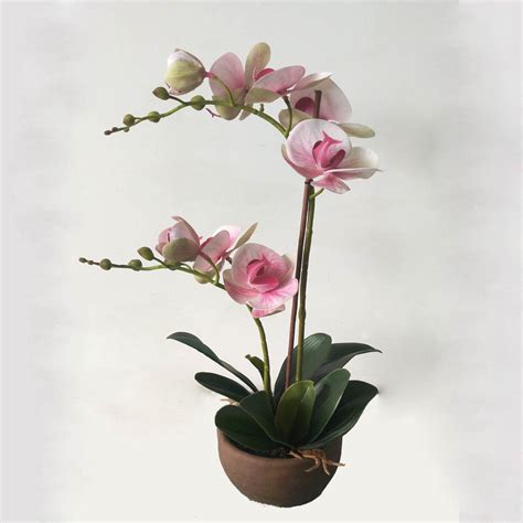 46cm High Cymbidium Artificial Flowers Pink Orchid Plant In Cement Pot China Synthetic Orchid