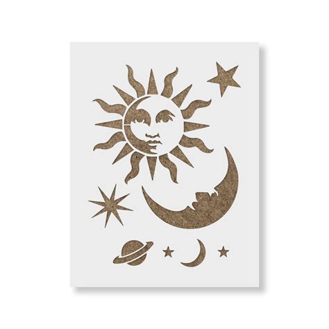 Celestial Sun And Moon Stencil Design Of Sun Moon And Planets