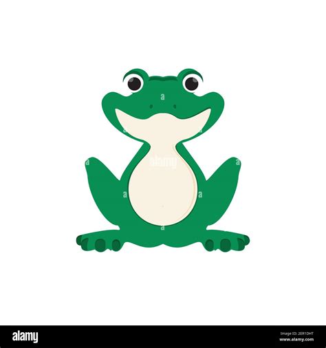 Vector Illustration Green Cute Little Frog Sitting On Water Lily Leaf