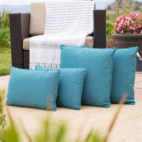 Set Of 4 Teal Blue Solid Outdoor Throw Pillows 18 Christmas Central