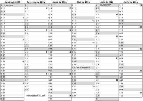 Calendário 2026 Com Feriados E Números Da Semana Almanaques Online