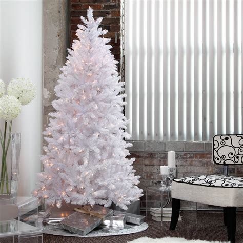 White Christmas Tree Pre Lit 75 Ft Artificial Holiday Clear Lights