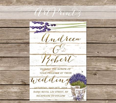 Lavender Wedding Invitation Printable Rustic Wedding Invite Etsy