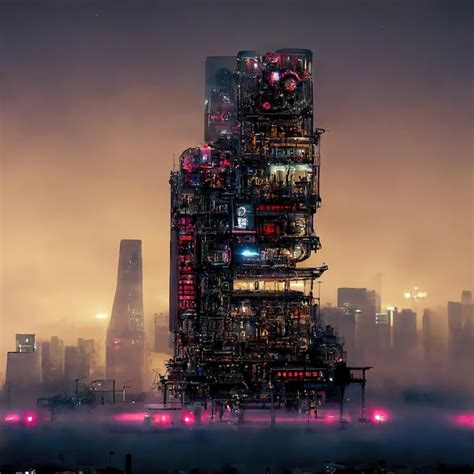Premium Ai Image A Large Cyberpunk Skyscraper Glows At Night In The