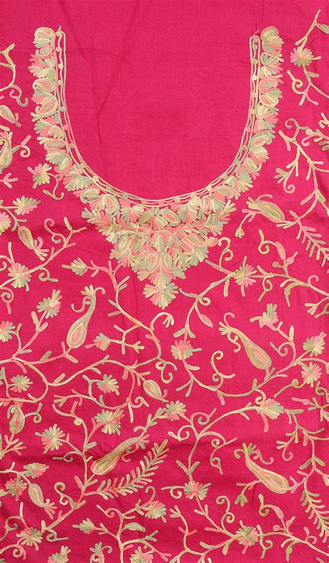 Paradise Pink Two Piece Kashmiri Salwar Kameez Fabric With Floral Aari