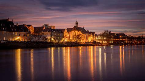 View From The Danube On The Regensburg Cathedral And Stone Bridge In