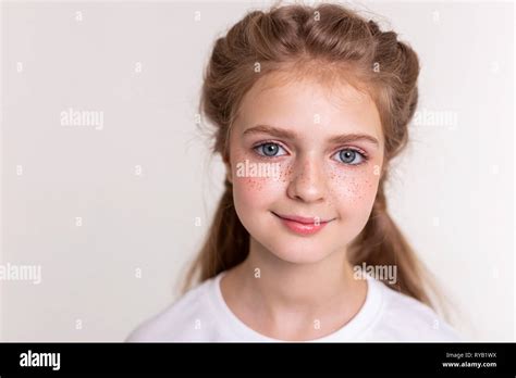 Pretty Flawless Little Child Having Bright Freckles Stock Photo Alamy