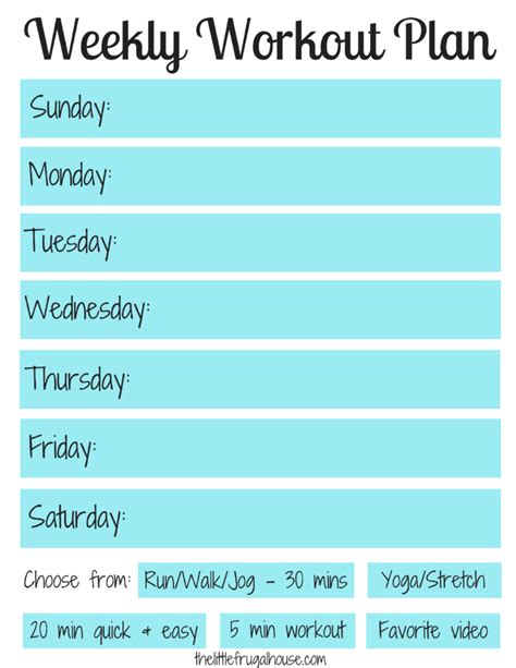 Weekly Workout Plan Free Workout Planner Printable The