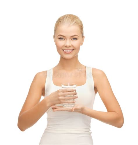 Young Smiling Woman With Glass Of Water Stock Image Image Of Liquid