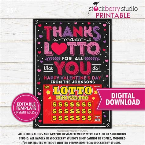 valentine s day lottery ticket holder printable thanks a lotto for all