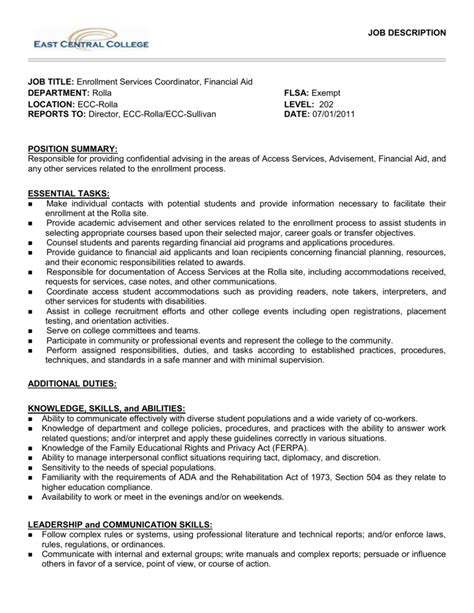 Click on the job titles or job codes below for a full description. Enrollment Services Coordinator, Financial Aid, Rolla