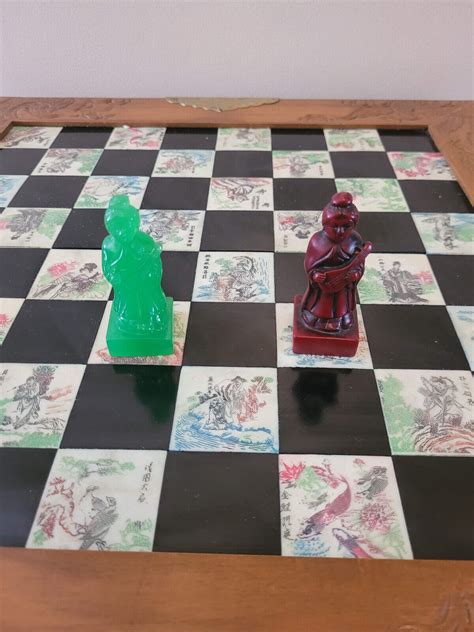 Eight Fairies Chess Set Asian Carved Soapstone Pieces Folding Wooden