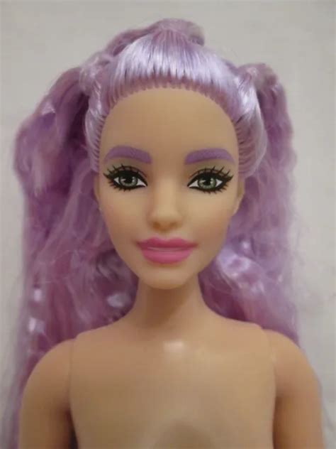 NUDE BARBIE EXTRA Doll 18 Very Long Purple Crimped Hair 2022 Curvy