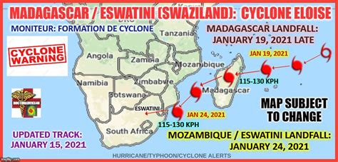 Tropical cyclone eloise hit central mozambique on saturday, packing winds of up to 150 kilometres (93 miles) per hour and torrential rain. Cyclone Eloise expected to hit Eswatini on 25 January