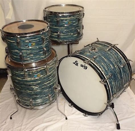 Vintage Ludwig Blue Oyster Pearl Drum Set Made Reverb