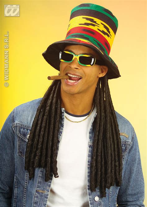 Rasta Top Hat With Long Black Dreadlocks Bob Marley Reggae