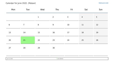 June 2022 Calendar With Holidays In Malawi Print And Download Calendar
